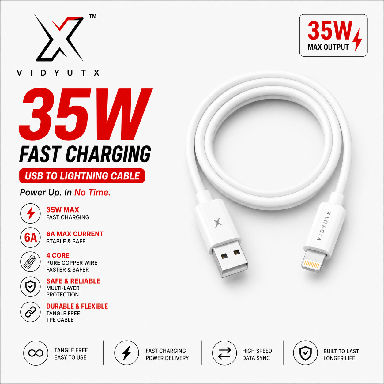 VidyutX 35W USB to Lightning Cable