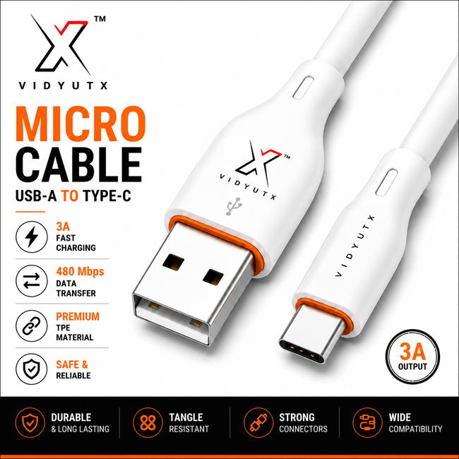 VidyutX USB to C 45W Fast Charging Cable Hover Image