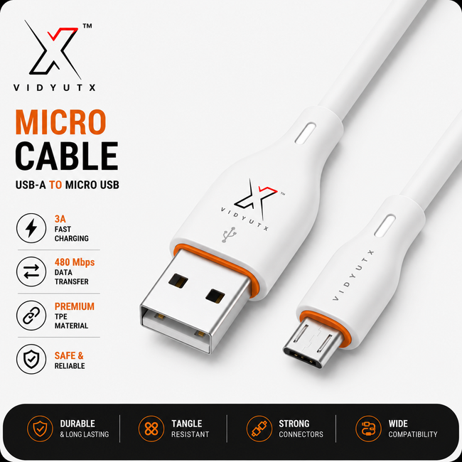 VidyutX USB to Micro 45W Fast Charging Cable Hover Image